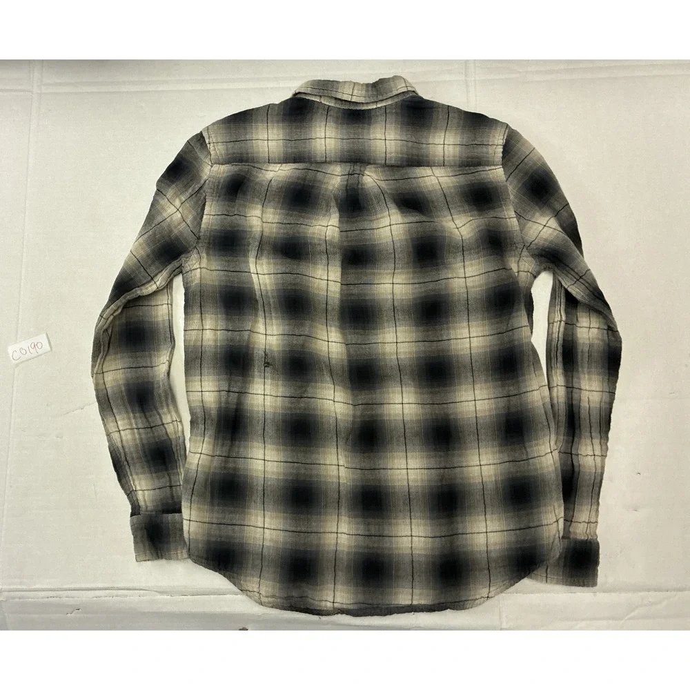 Ralph Lauren Boys XL 18-20 Gray Black Ombre Plaid Flannel Button Down Shirt Logo